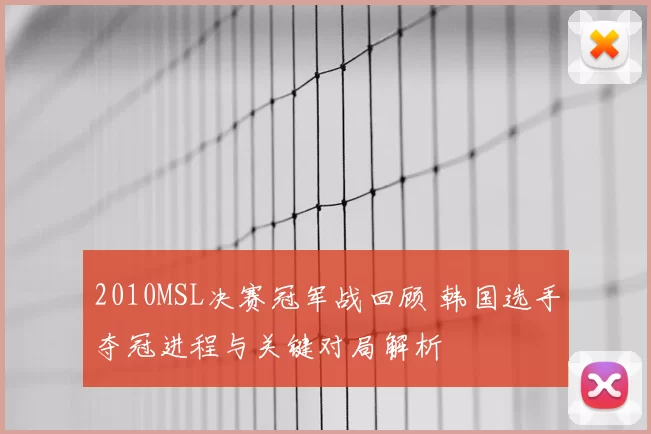 2010MSL决赛冠军战回顾 韩国选手夺冠进程与关键对局解析
